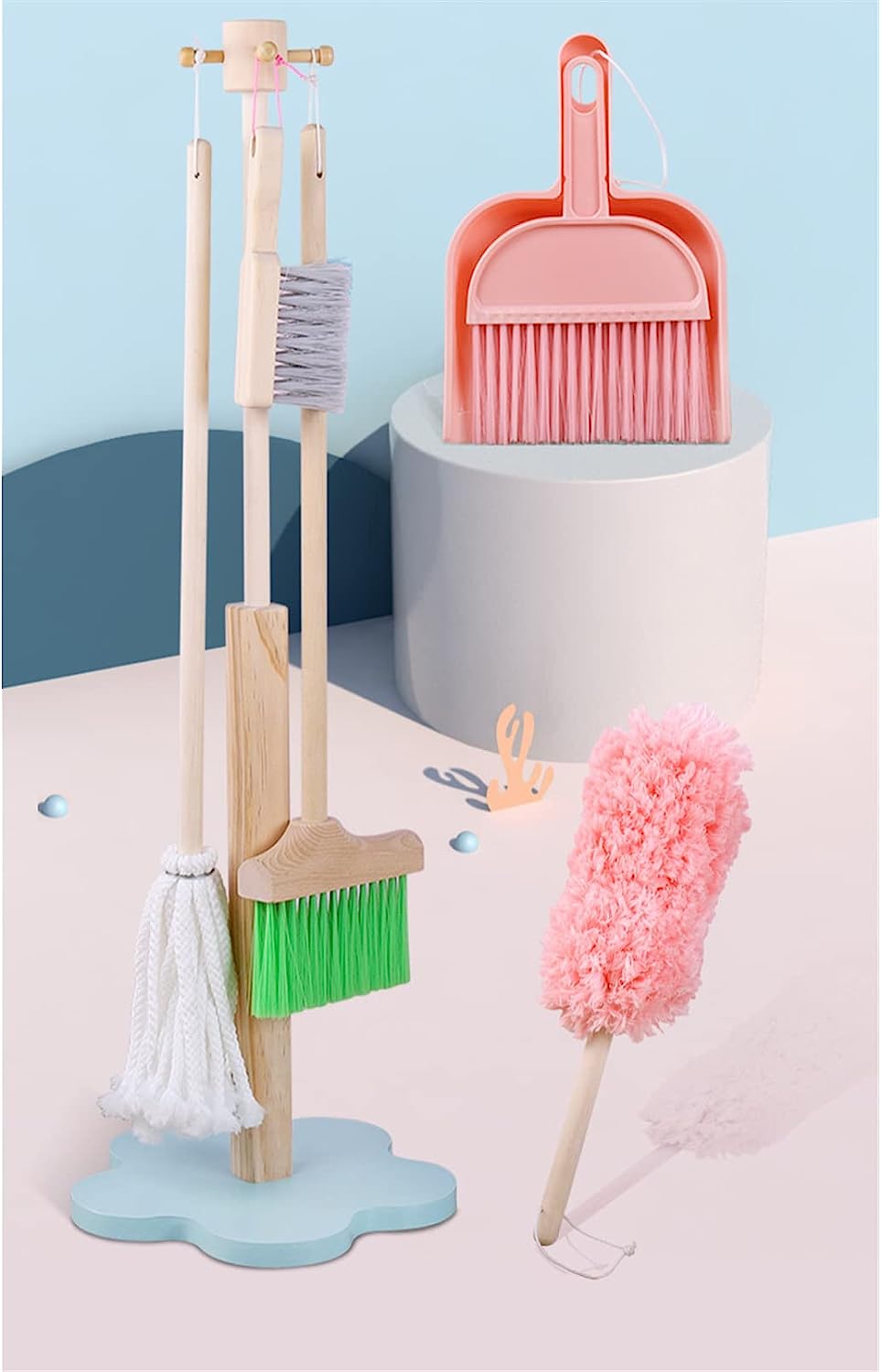Juego de limpieza madera rosado