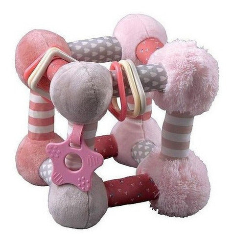 Cubo de actividades con mordillo y sonajero rosado Storki