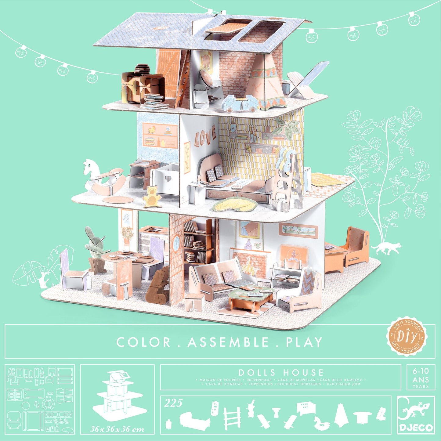 Casa de muñecas para construir y colorear Djeco