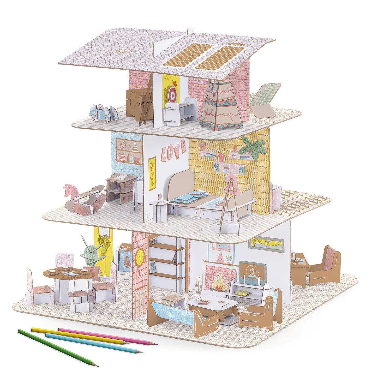 Casa de muñecas para construir y colorear Djeco