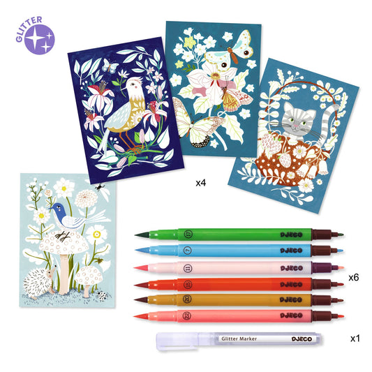 Set para Colorear con glitter Animales en el Jardín Djeco