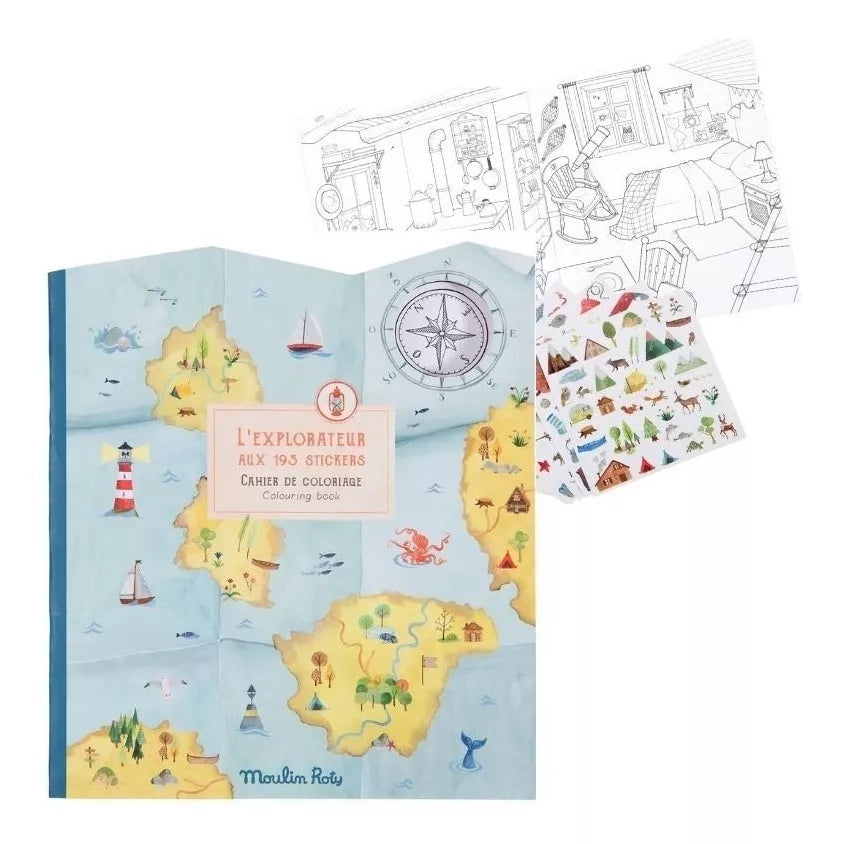 Libro para colorear con stickers Pequeño explorador by Moulin Roty
