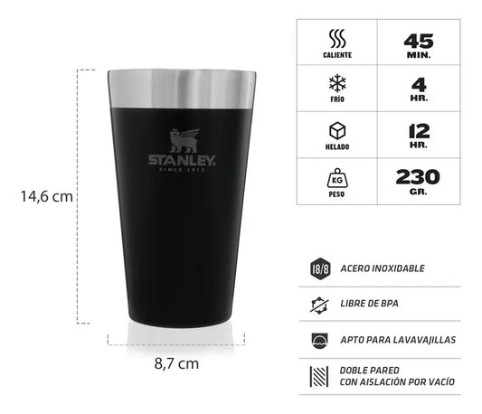 Vaso Cervecero Beer Pint Stanley Acero Inoxidable con Destapador - Negro