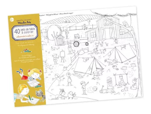 Pack 40 individuales con actividades para colorear Moulin Roty