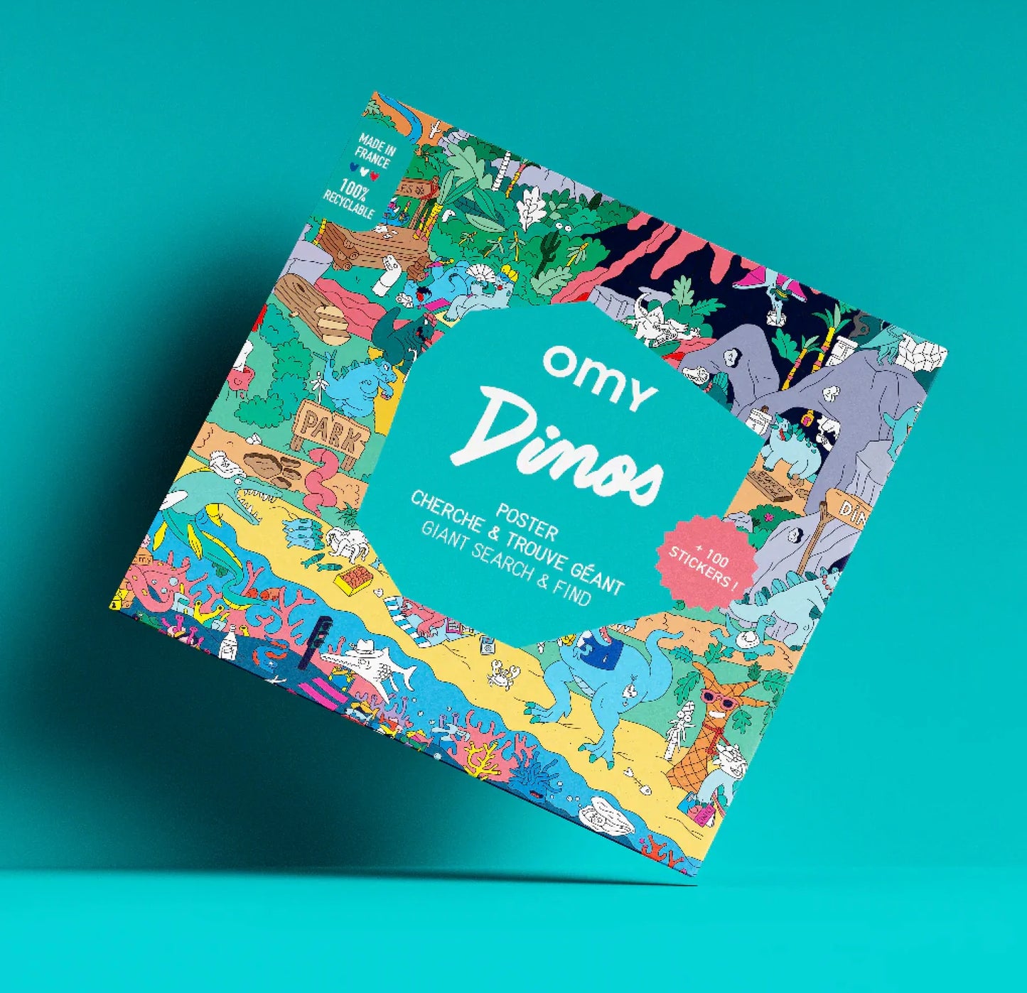 Poster gigante Dinos + 100 stickers Omy