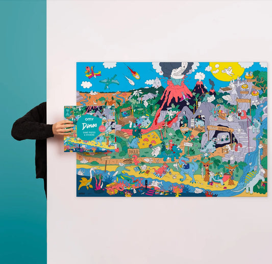 Poster gigante Dinos + 100 stickers Omy