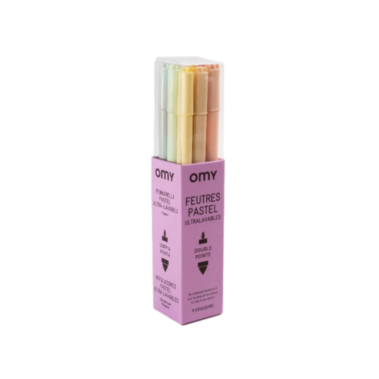 Marcadores pastel doble punta lavables (9 unidades) Omy
