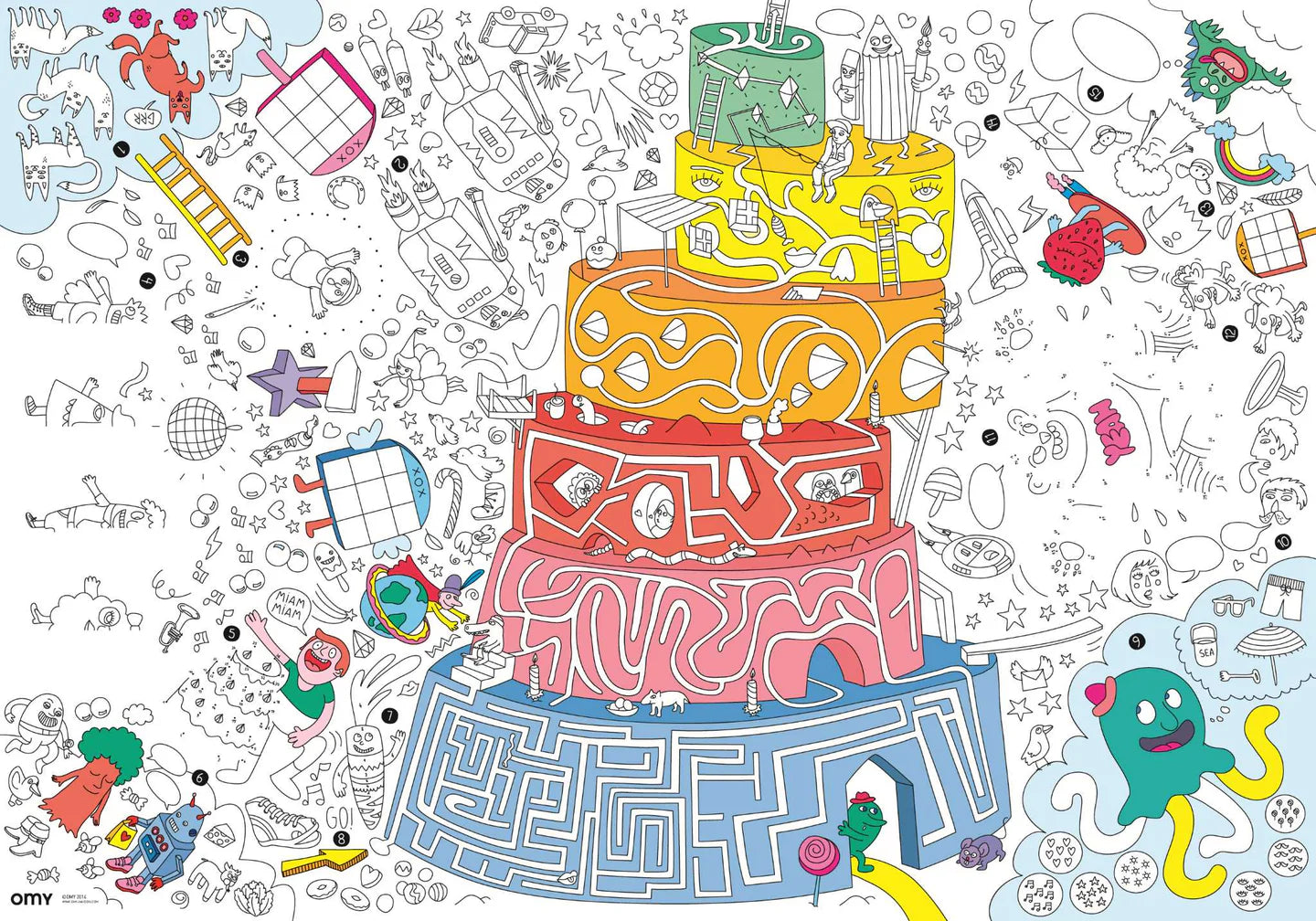 Poster gigante para colorear Juegos + 1 lápiz Omy
