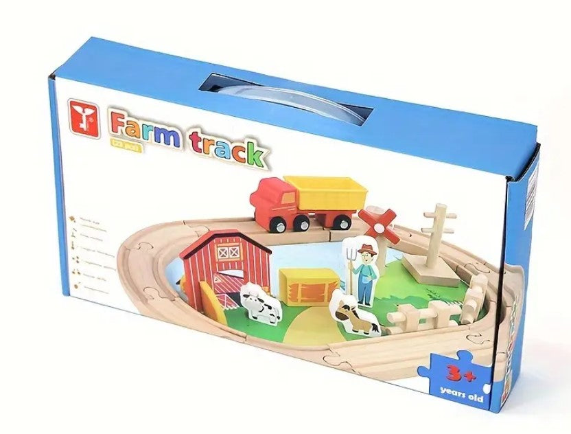 Pista con camión y granja en madera