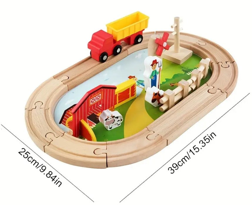 Pista con camión y granja en madera