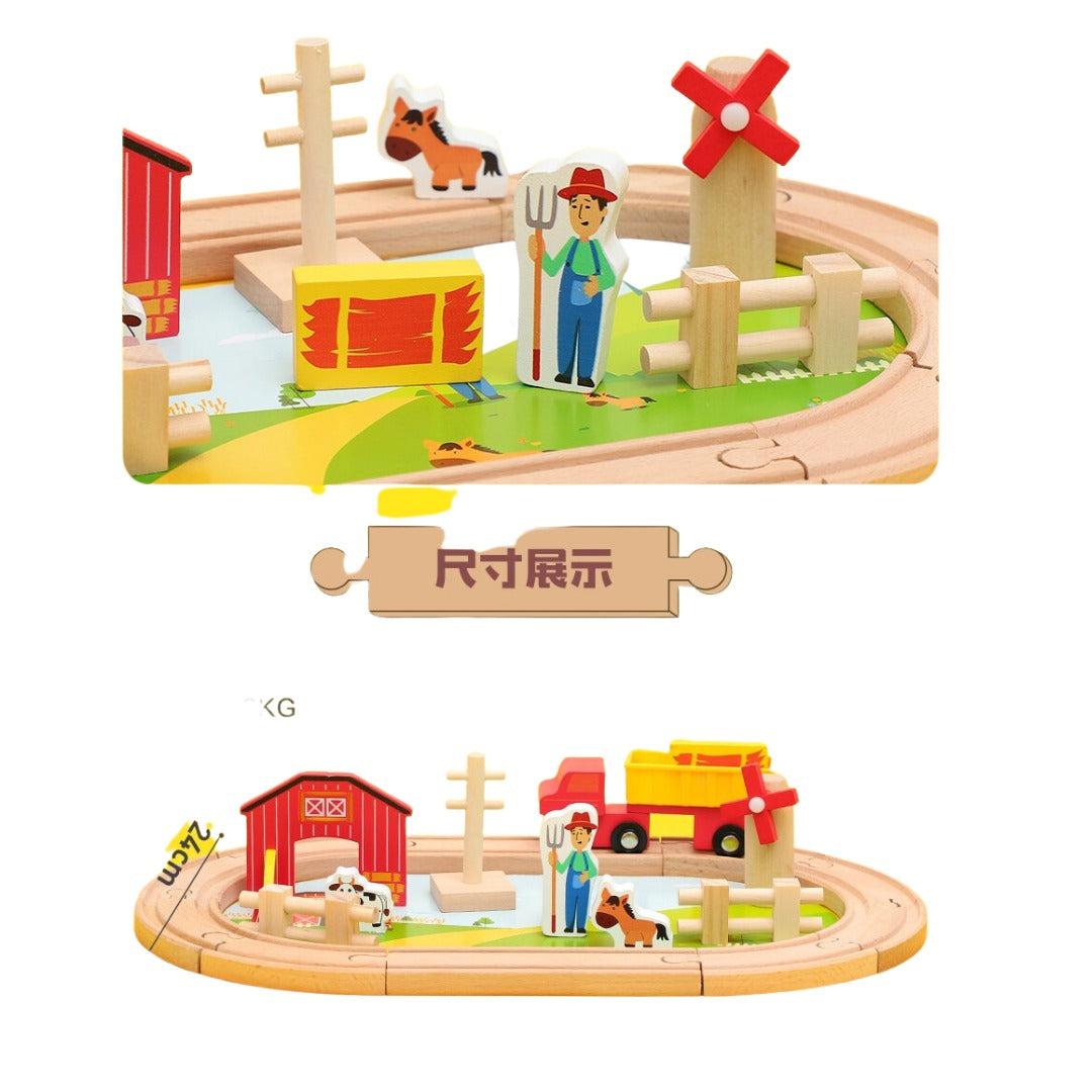Pista con camión y granja en madera