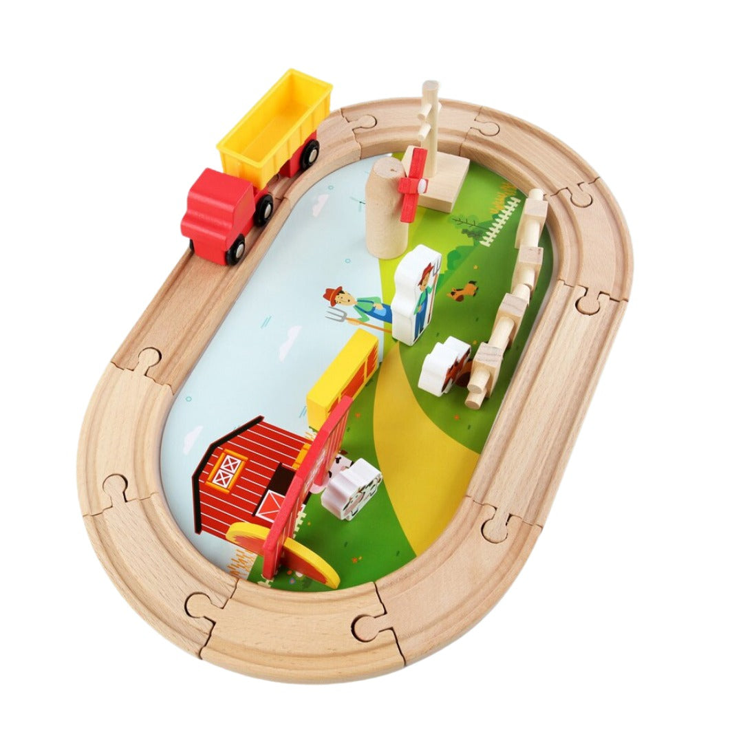 Pista con camión y granja en madera