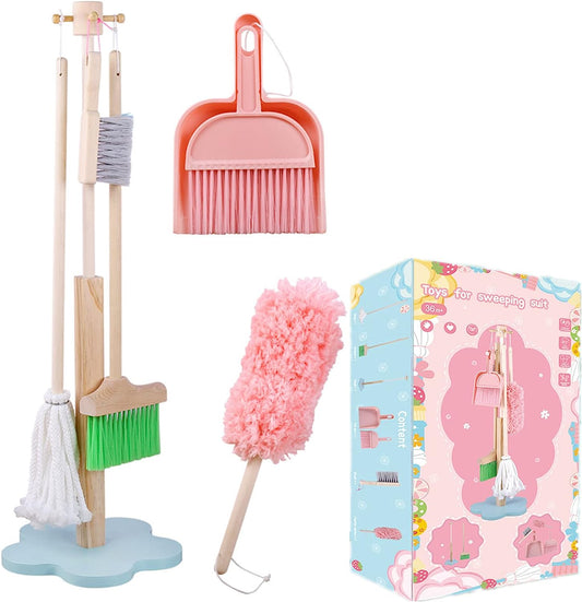 Juego de limpieza madera rosado