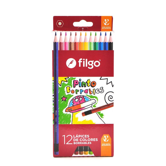 Lápices de colores Pinto Borrables (x12) Filgo