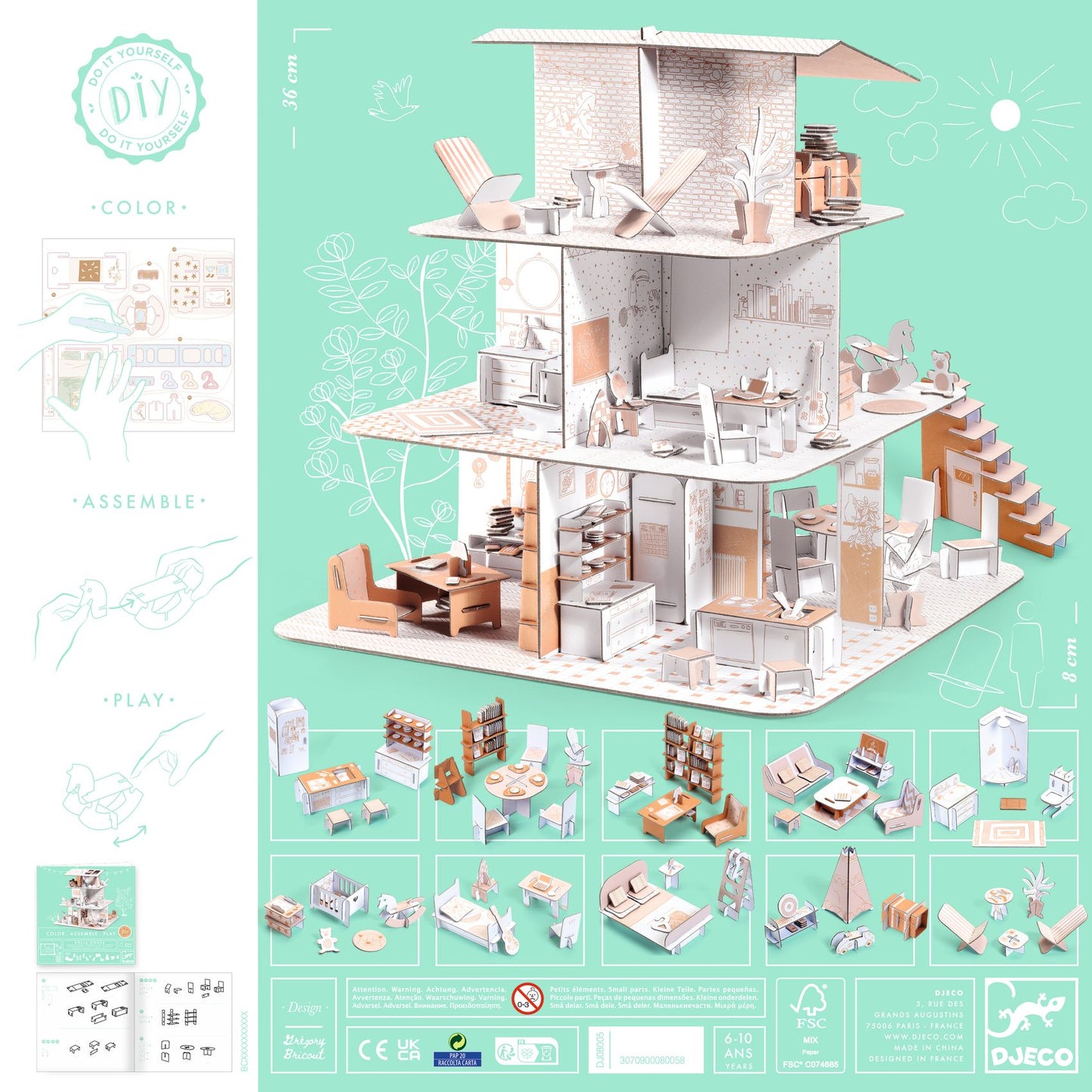 Casa de muñecas para construir y colorear Djeco