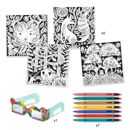 Set manualidades Colorea animales con lentes 3D Djeco