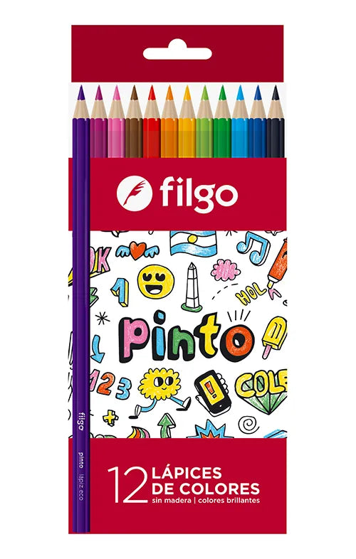 Lápices de colores Pinto Colores Brillantes (x12) Filgo