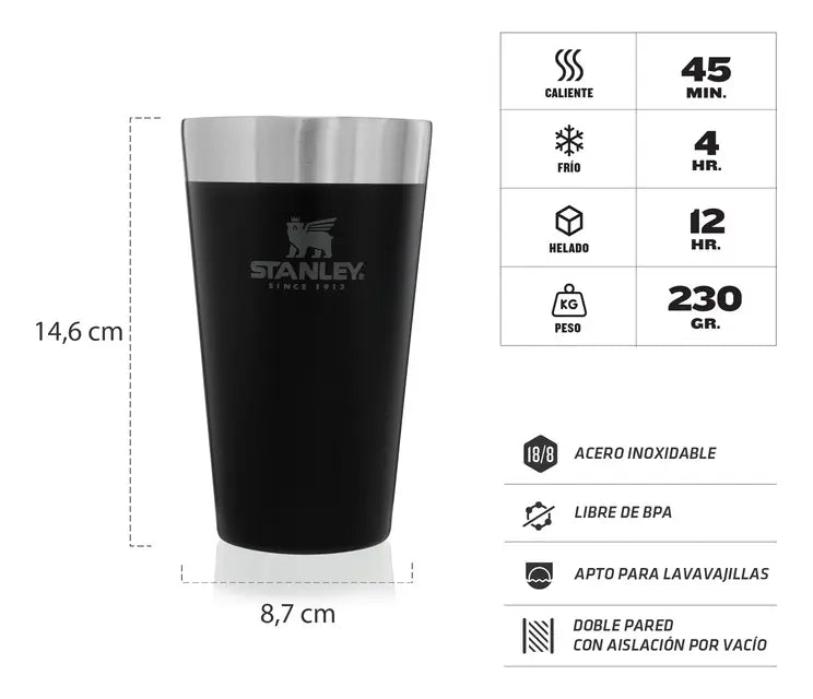 Vaso Cervecero Beer Pint Stanley Acero Inoxidable con Destapador - Negro