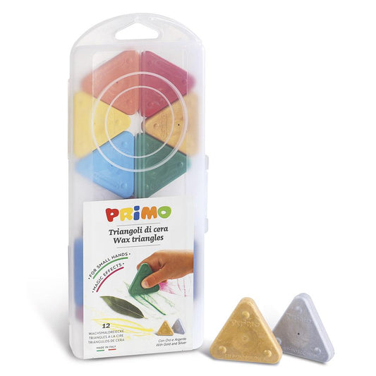 Crayolas triangulares de cera con oro y plata (x12) Primo