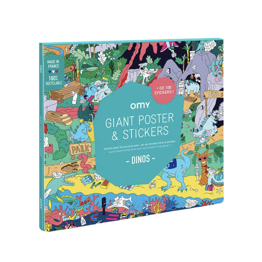 Poster gigante Dinos + 100 stickers Omy