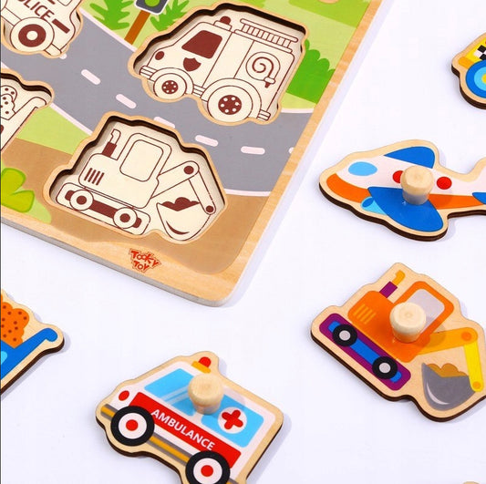 Puzzle madera encastre Vehículos Tooky Toy