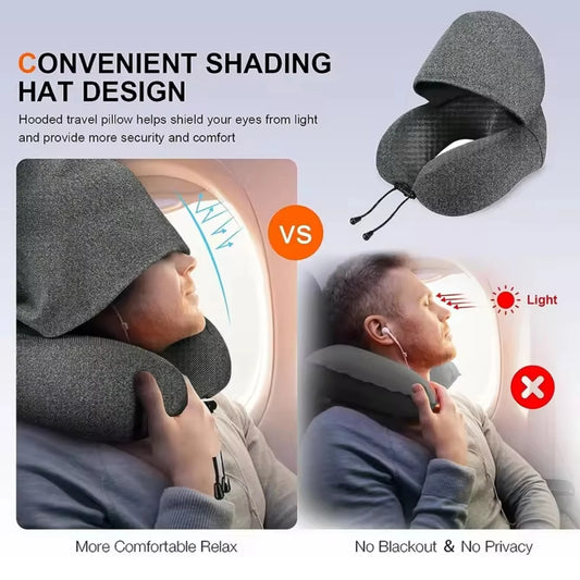 Almohada Viaje Brio Para Cuello Memoria y Capucha - Gris