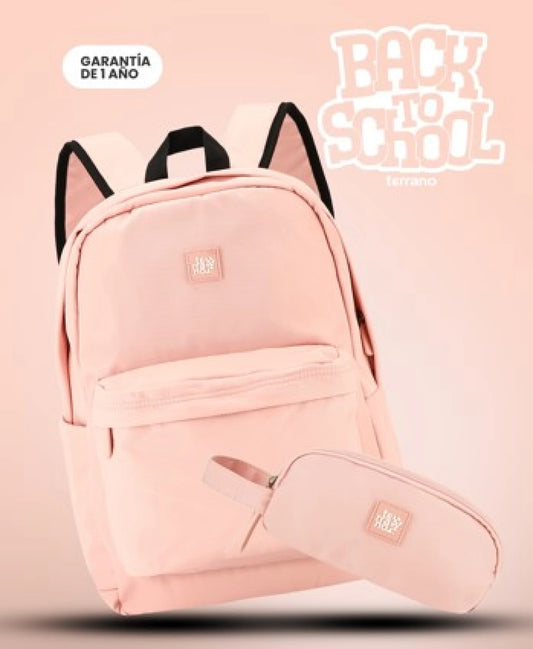 Kit Mochila y Cartuchera Essence - Rosado