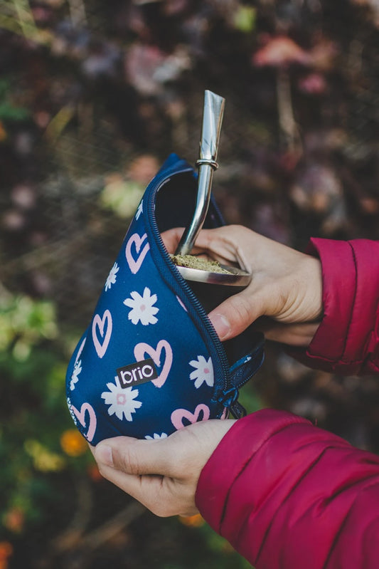 Funda Para Mate Neopreno Brio Azul Con Corazones