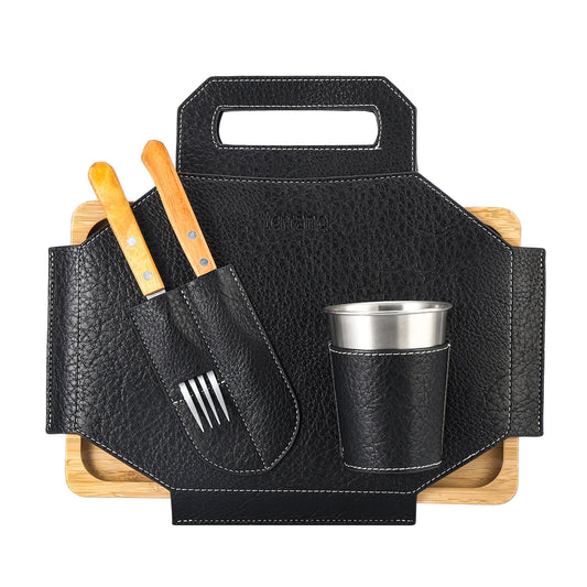 Set Parrilla Asador Camping Vaso y Cubiertos Terrano - Negro