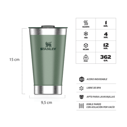 Vaso Cervecero Beer Pint Stanley Acero Inoxidable con Destapador - Verde