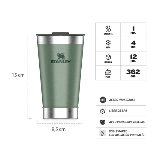 Vaso Cervecero Beer Pint Stanley Acero Inoxidable con Destapador - Verde