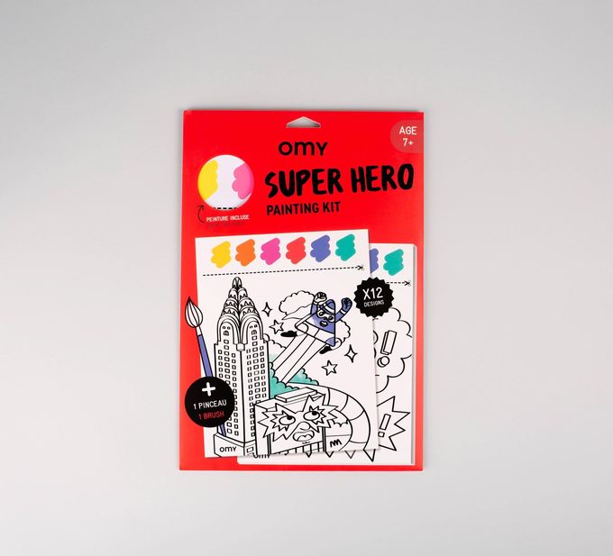 Kit acuarelas con hojas y pincel para colorear Super héroes Omy -  Juguetería Cadaques Kids